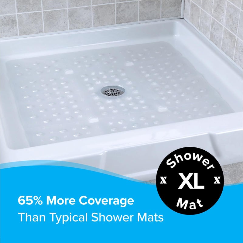 SlipX Solutions 27" Oversize Square Shower Mat, Non-Slip Mat for Elderly & Kids, 100+ Power Grip Suction Cups for Smooth Surfaces, Machine Washable, White Pearl - Image 2